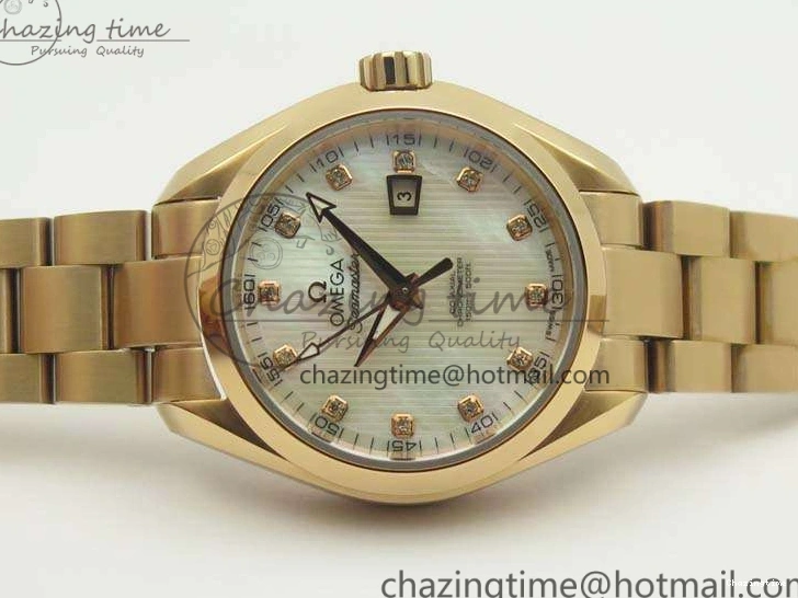 0520 Timeless Aqua Terra Ladies 35mm RG V6F Best Edition White MOP Dial On RG Bracelet A 8102